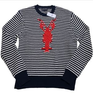 Brooks Brothers Navy Striped Textured Knit Lobster Intarsia XL Sweater $298